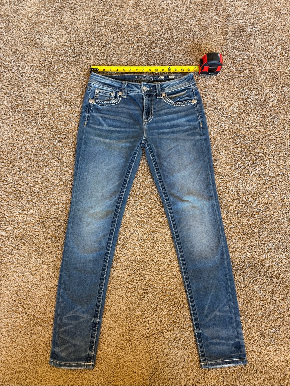 Miss Me Faded Blue Skinny Jeans with Embellished Pockets